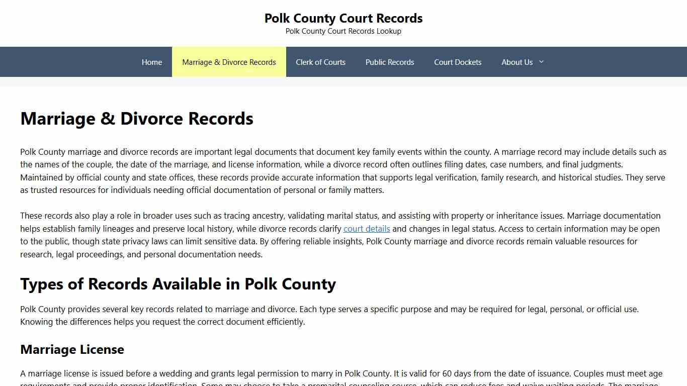 Marriage & Divorce Records - Polk County Court Records